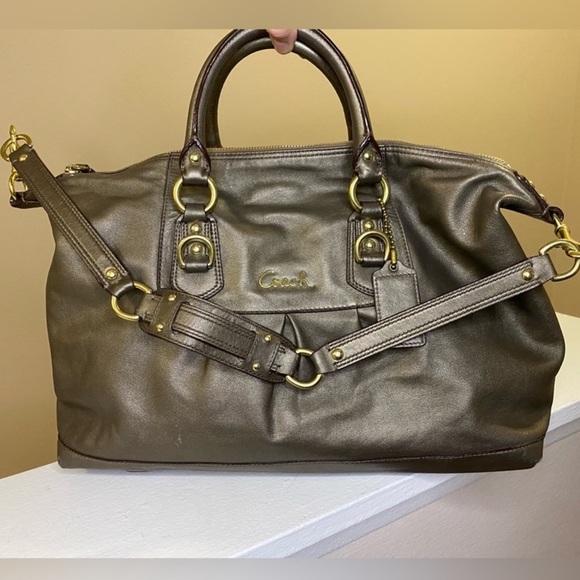 Coach Ashley Sabrina Pleated Convertible Metallic Satchel Duffel Bag - Picture 1 of 5